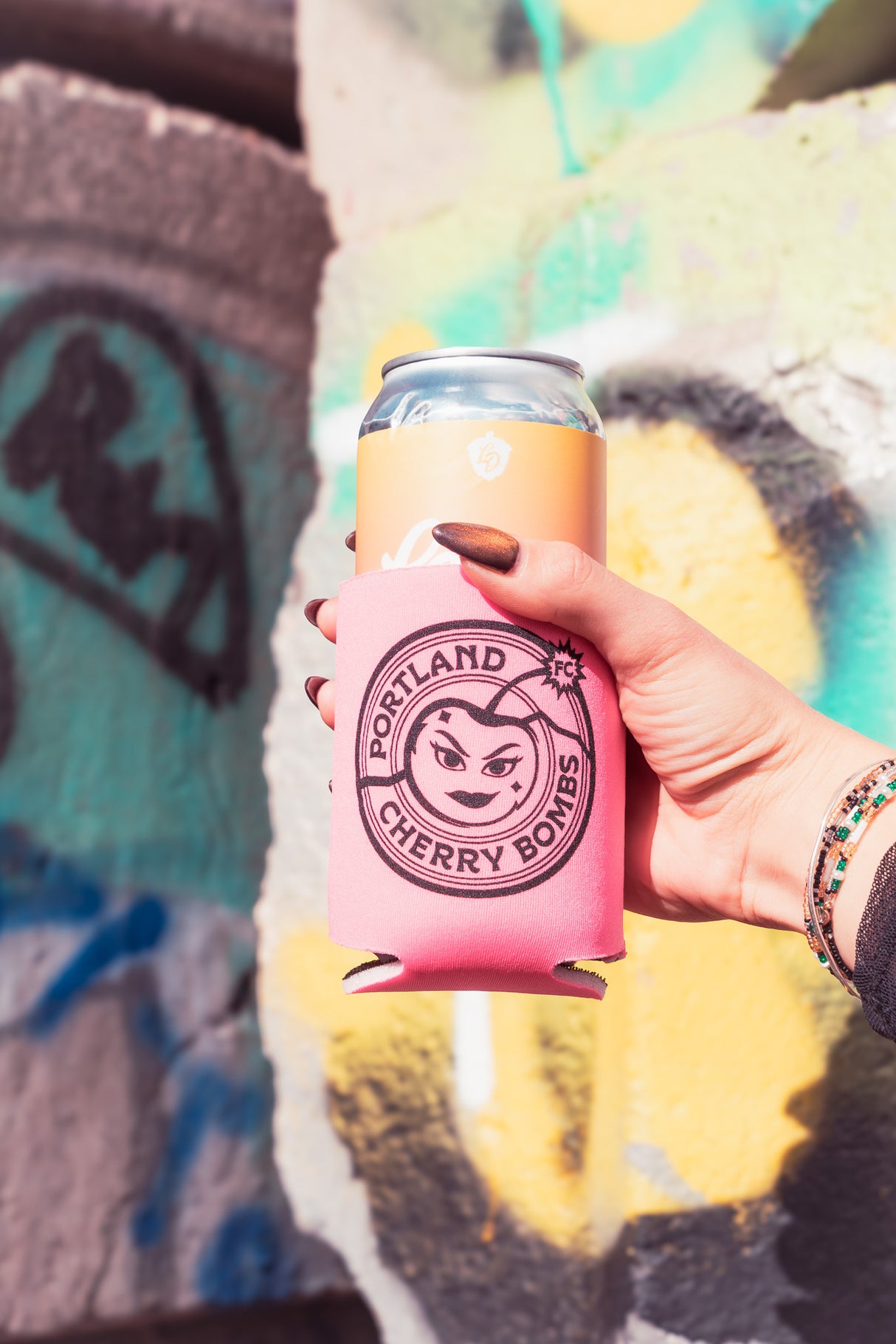 Cherry Bombs Pink Crest Coozie